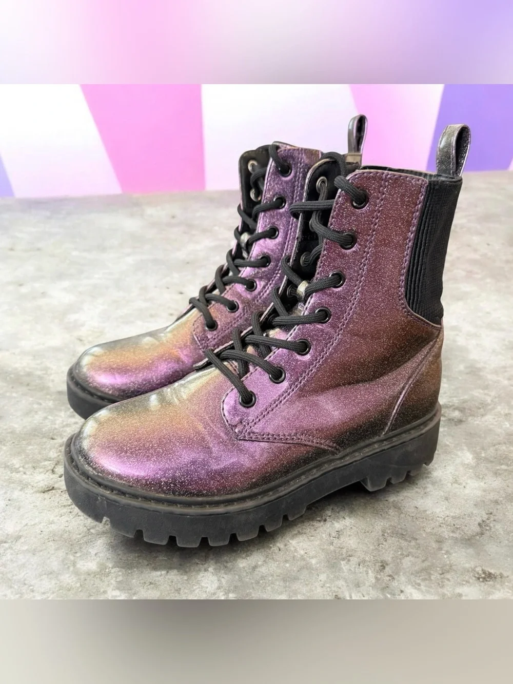 Art Class Rochelle Purple Sparkle Girls Combat Style Boots Size 1